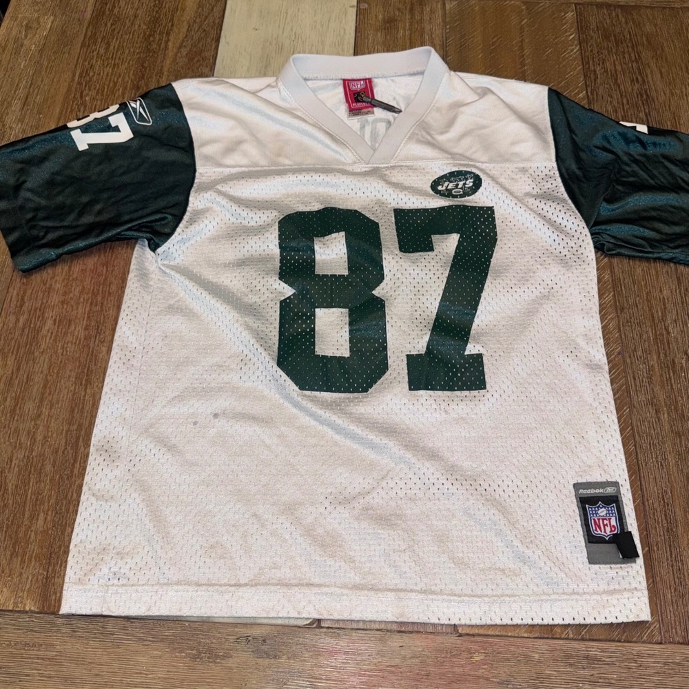 Reebok Football Jersey Kids Large White Good Laveranues Coles 87 New York Jets